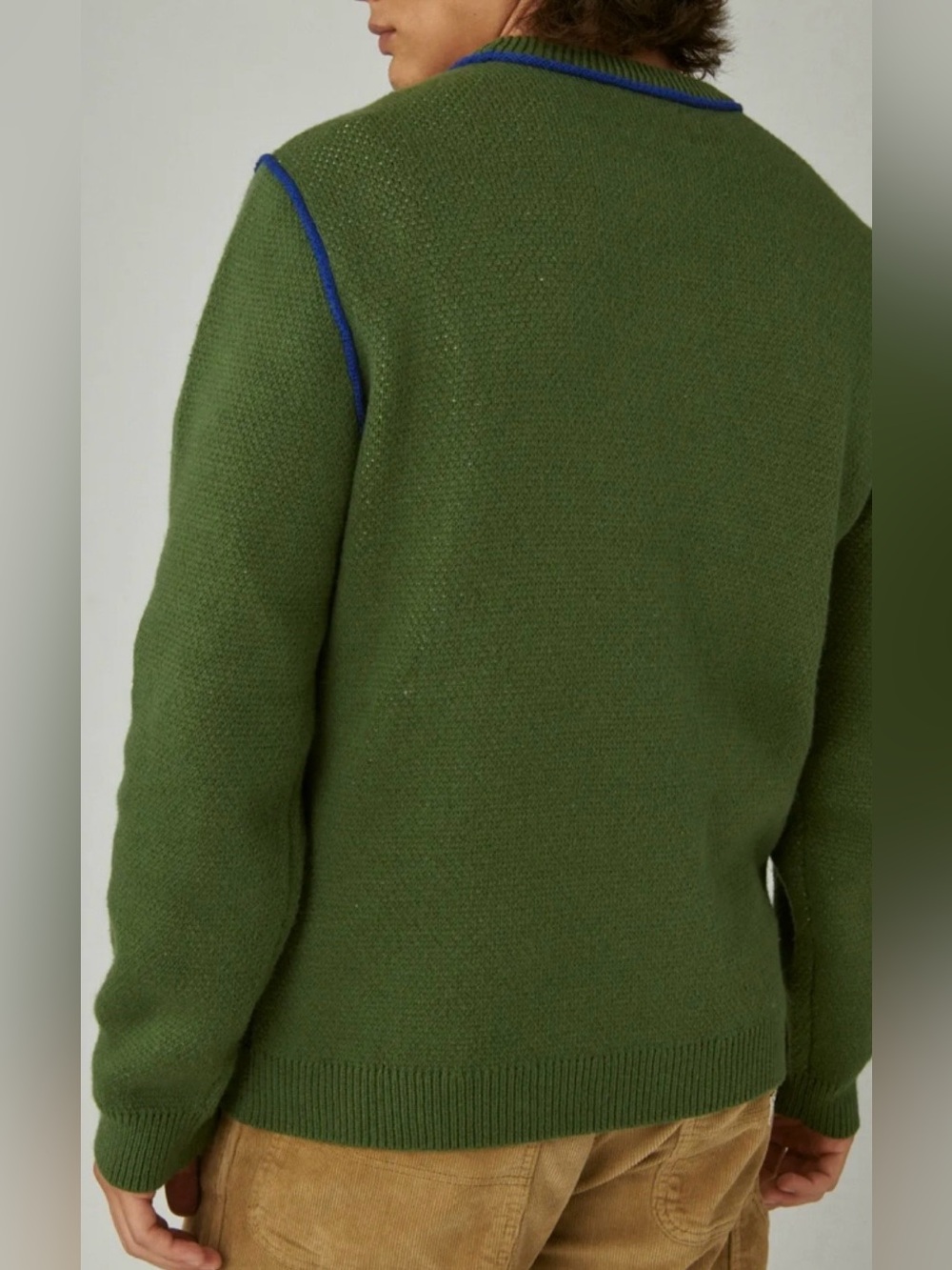 Lucky Brand Olive Scenic Big Foot Crewneck Sweater with Blue Trim Size Medium - Picture 3 of 16